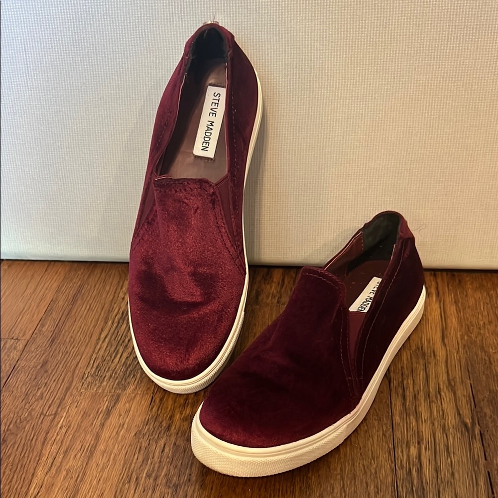 Steve Madden Maroon Velvet Slip-On Shoes
